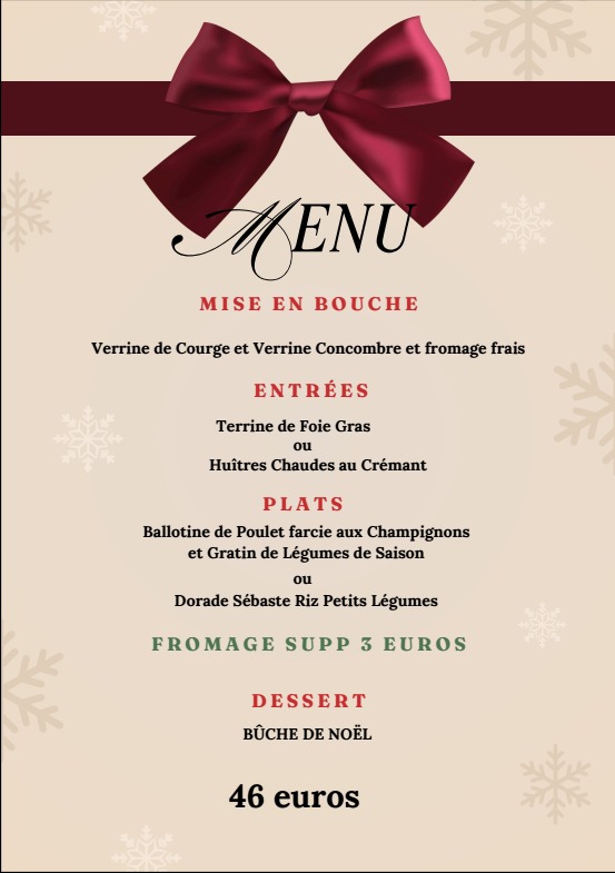 Menu de Noël au Div'Café jeudi 25 décembre 2025